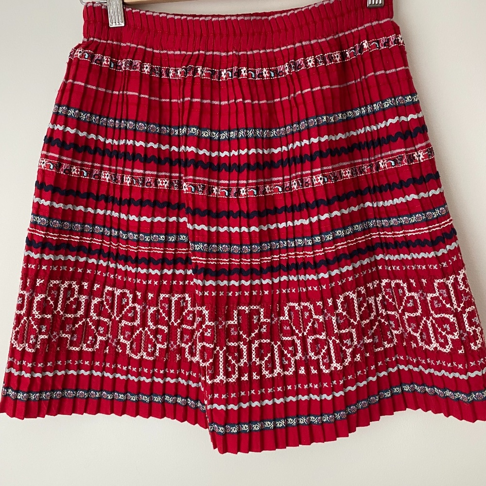 Club Monaco Olla Pleated Embroidered Skirt - Red